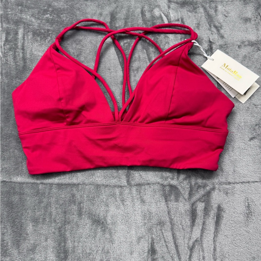 MotoRun Women’s Padded Strappy Sports Bra Criss Cross Back Support Workout Sz M